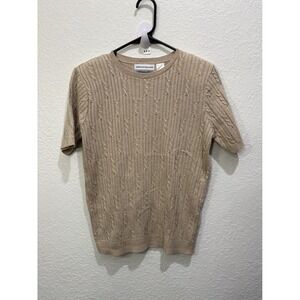 Alfred Dunner Women's Sweater Short Sleeve Cable Knit Beige Petite Large Top‎